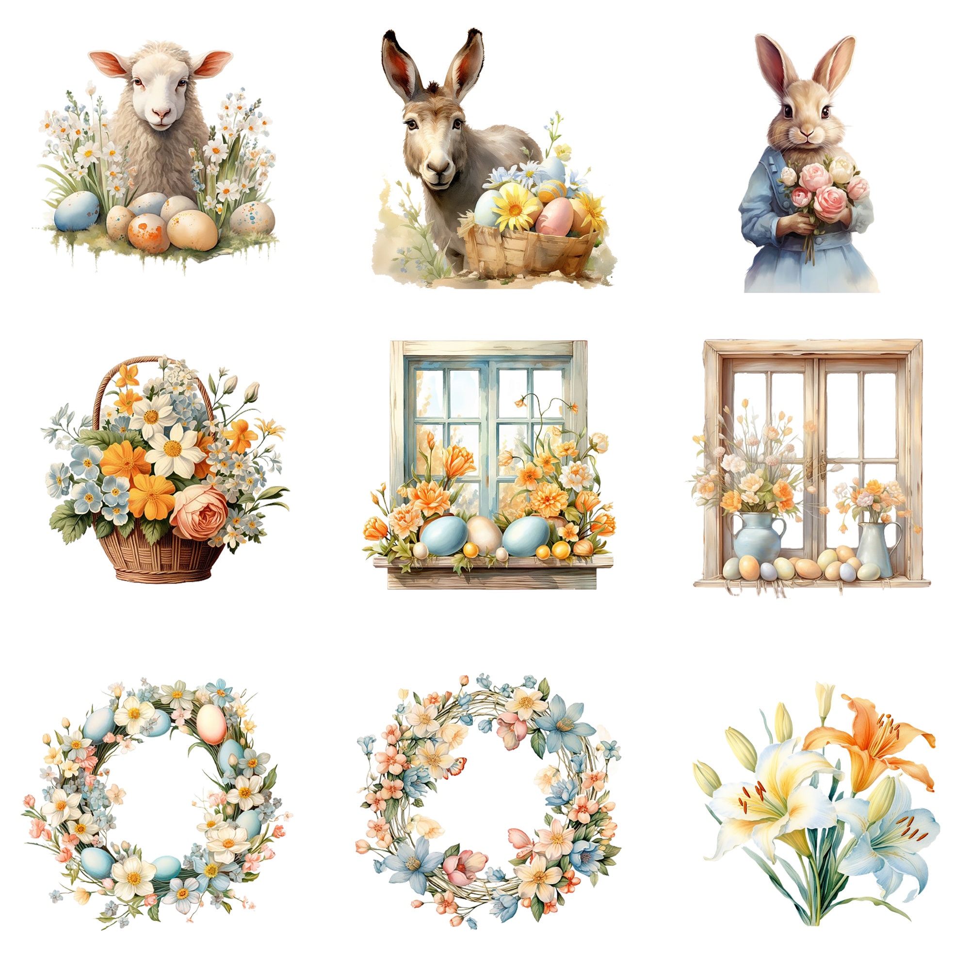 50 PNG Watercolor Pastel Easter Bundle Clipart, Spring Easter Egg ...