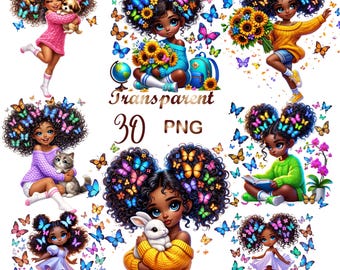 30 Cute Black girl clipart bundle, cute chibi girl clipart,afro girl clipart, denim girl clipart, beautiful girl clipart,black girl graphics