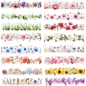 60 PNG Flower Border, Floral clipart, Seamless flower border, wildflower clip art, wildflower frame, sublimation, png, sublimation png