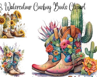 8 Cowgirl Boots Clipart, Watercolor Cowboy Boots Clipart, JPGs, Digital crafting, Paper crafts, Cute clipart,Instant download,commercial USe