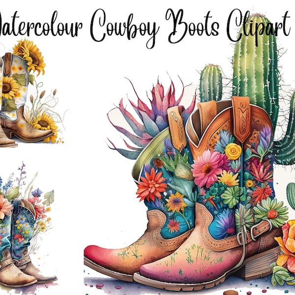 8 Cowgirl Boots Clipart, Watercolor Cowboy Boots Clipart, JPGs, Digital crafting, Paper crafts, Cute clipart,Instant download,commercial USe