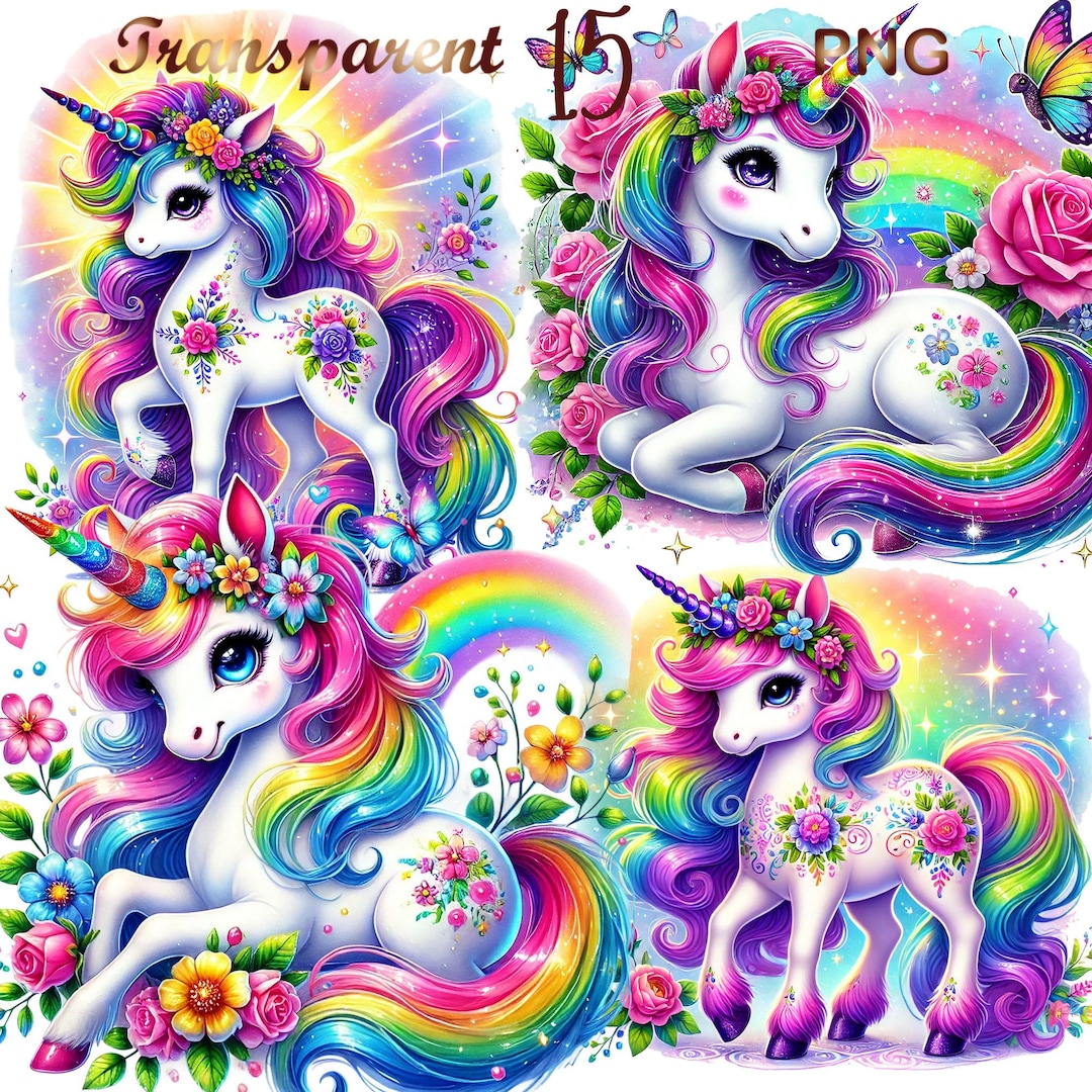 15 PNG Baby Unicorn Watercolor Clipart, Unicorn Сlip Art, Cute Unicorn ...