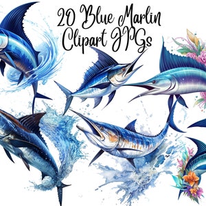 20 Blue Marlin Clipart, High Quality JPG, Digital Download, Card Making