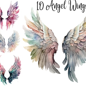 10 Angel Wings Watercolor Clipart JPGs, High Quality, Digital Download, Card Making, Clip Art, Digital Paper Craft, angel wings, angel wings