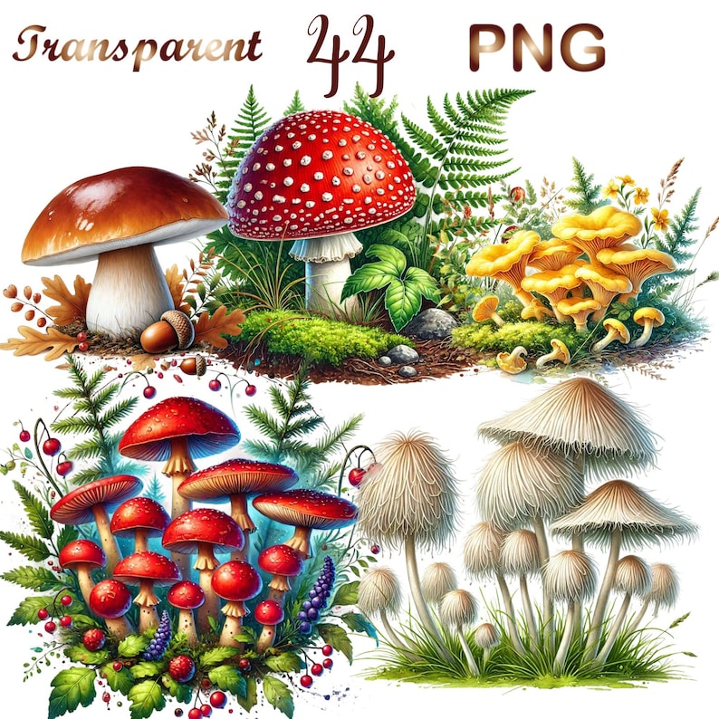mushroom cluster, spotted mushroom, fairy toadstool, mushroom clipart, watercolor toadstool, forest clipart, magic mushroom, mushroom clip art, watercolor fairy, watercolor forest, watercolor mushroom, nature clip art, white mushroom