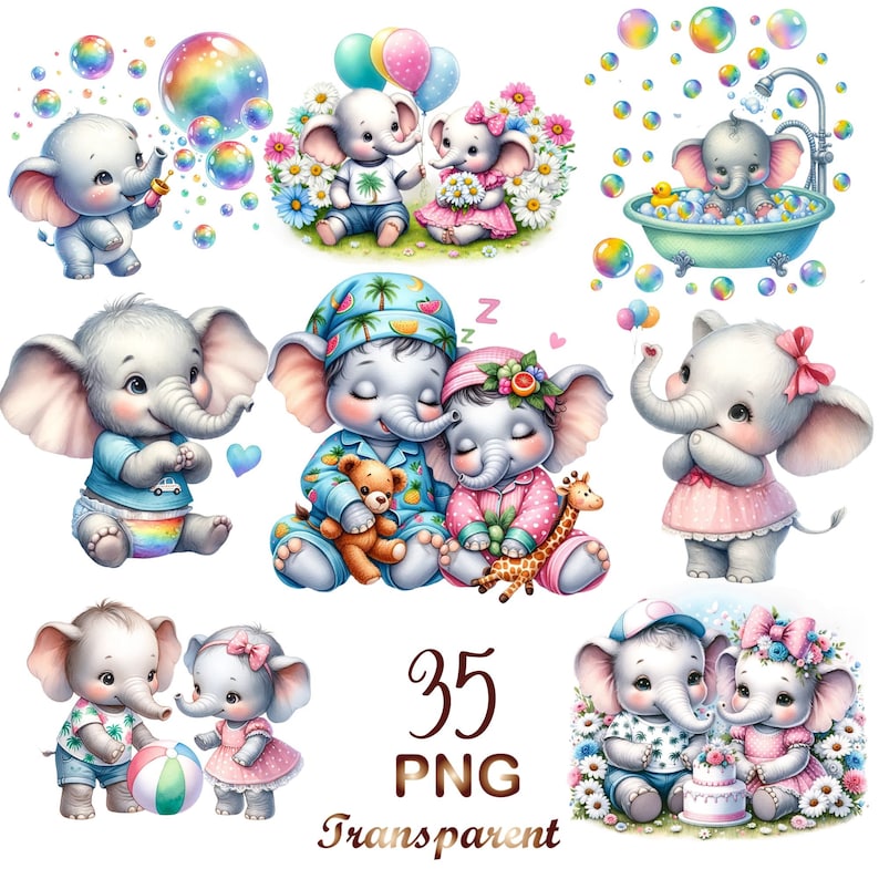 35 Png,cute Elephant Clipart Bundle,baby Boy Elephant Illustration,cute ...