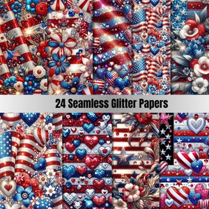 24 papiers numériques américains, papiers numériques du 4 juillet, papier numérique américain, papiers pour collage, lot de papiers numériques, papiers numériques fleurs