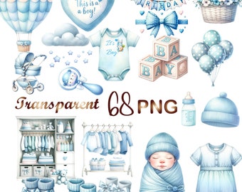 68 PNG, Boy Babyshower Clipart bundle, It's a Boy png files, Blue Boy shower png, gender reveal party, Boy baby birthday,Comercial use