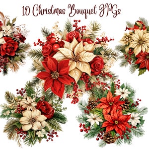 10 kerstboeketten clipart, hoge kwaliteit jpg's, kerst clipart, kerst illustraties, digitale download - kaarten maken, digitale papierkunst