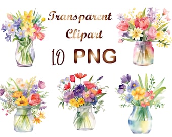 10 Flowers in a jar png, Flowers png, Flower bouquet png, Digital Download,Commercial,Mixed Media,Digital Paper Craft,Watercolor clipart