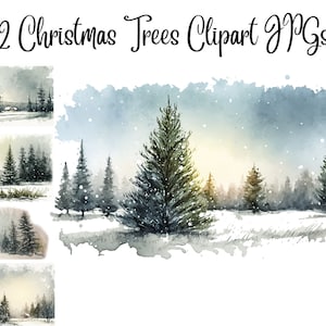 11 Watercolor Christmas Tree Clipart, High Quality JPGs,Digital Download,Card Making,Mixed Media,Digital Paper Craft, Christmas clipart