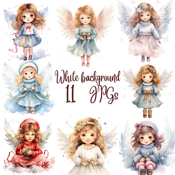 11 Christmas Angel Clipart, High Quality JPGs, Digital Download, Commercial Use, Card Making, Digital Paper Craft, Merry Christmas