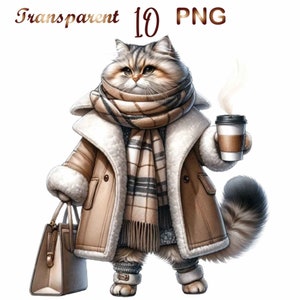 10 Kitten with a Coffee PNG, cute cat clipart bundle, Kitten Sublimation, cat watercolor clipart, cat dress clipart, cat mom clipart,