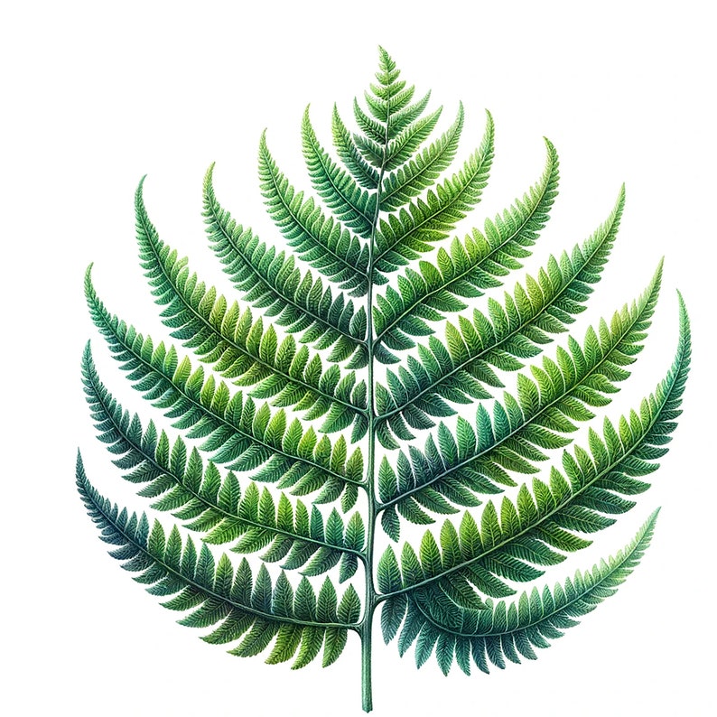 Peut inclure: Une illustration d&eacute;taill&eacute;e d'une foug&egrave;re verte avec des frondes d&eacute;licates et complexes. La foug&egrave;re est repr&eacute;sent&eacute;e dans un style r&eacute;aliste, mettant en valeur la beaut&eacute; naturelle de cette plante.