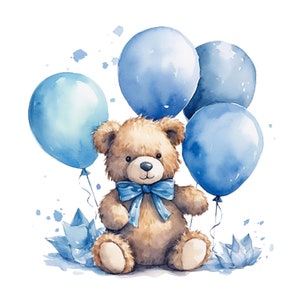 12 Teddy Bear Blue Balloon Jpgs, High Quality, Digital Planner, Paper ...