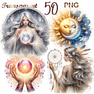 50 PNG Spirituality Clipart Bundle,  Mystical Sacred Symbol Illustrations Designs, Digital Download, Commercial Use