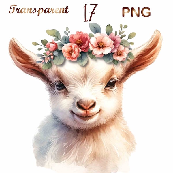 17 Baby goat clipart, goat clipart, Goat clipart PNG, Goat Watercolor PNG, Sublimation PNG, Transparent Background, Commercial Use