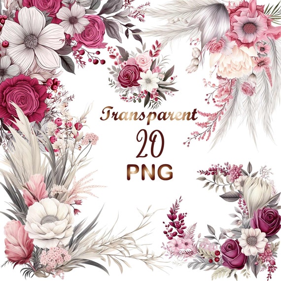 20 Boho Floral Border png, Floral Border clipart, Watercolor Floral Border, Boho clip art, wildflower frame,Sublimation, png,Sublimation png