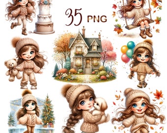 35 PNG, Cottagecore Aesthetic clipart bundle, Cute girl clipart bundle, Cottage Countryside clipart, Cottagecore Aesthetic Cottage Graphics