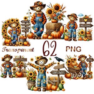 Fall Scarecrows Clipart – 62 PNG | Hello Pumpkin, Pumpkins, Autumn, Scarecrow Images, Fall Sublimation, Decals (Digital Download)