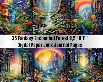Fantasy Enchanted Forest Digital Paper Pack: Scrapbooking, Cards (Digital Download)