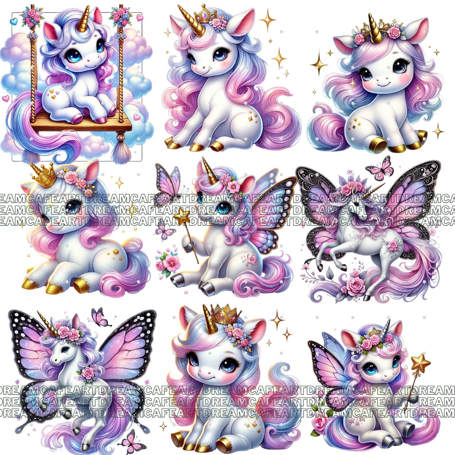 110 PNG Baby Unicorns Clipart Bundle – Cute Magical Unicorn Graphics ...
