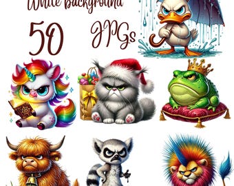 Grumpy Animals JPG Clipart Bundle, Funny Grumpy Safari Animals Clipart ...