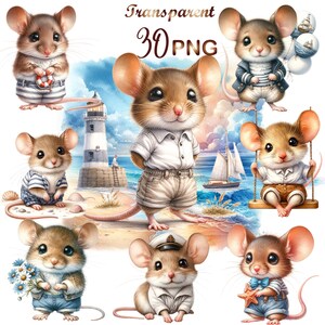 May include: A set of 30 digital images featuring cute cartoon mice wearing different outfits. The mice are in various poses, including standing, sitting, and swinging on a swing. The images are perfect for scrapbooking, card making, and other craft projects.