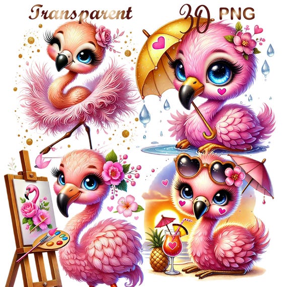 30 PNG set 2 Flamingos Clipart Bundle, Cute Pink Birds Graphics Designs,Cute Flamingos art,Instant Digital Download,Unlimited Commercial Use