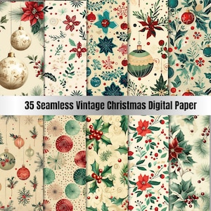 35 papier numérique vintage de Noël sans couture, coutures de fond de fleurs de Noël, toile de fond florale de Noël, téléchargement journal indésirable, scrapbooking