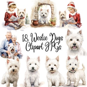 18 JPGs, Westie Dogs Watercolor Clipar, High Quality JPGs, West Highland White Terrier, Watercolor Dogs and Puppies for Commercial Use,Cute