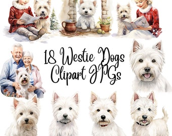 18 Westie Dogs Watercolor Clipart JPGs,High Quality JPGs, West Highland White Terrier, Watercolor Dogs and Puppies for Commercial Use,Cute