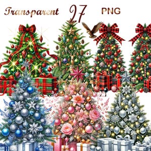 27 PNG Christmas Trees Clipart bundle, set 2,Festive Tree Illustrations designs,Instant Digital Download,Unlimited Commercial Use for Crafts