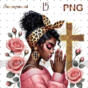 15 PNG, Black Girl Praying Clipart, Black Woman Faith Clipart, Jesus and Faith, Black girl clipart,afro girl clipart,Sublimation,dtf png,dtf