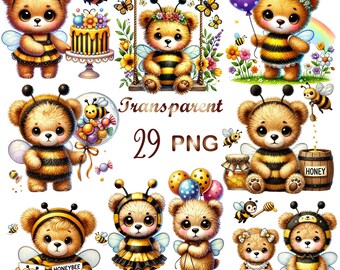 29 PNG,Teddy bear honeybee clipart bundle,Teddy bear clipart bundle,Cute Teddy bear clipart,honeybee clipart bundle,Instant digital download