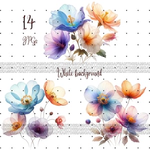 14 JPGs, Abstract Flowers Clipart bundle, Dried Flowers, Printable Watercolor clipart, Digital download, Paper craft, junk journals
