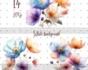 14 JPGs, Abstract Flowers Clipart bundle, Dried Flowers, Printable Watercolor clipart, Digital download, Paper craft, junk journals