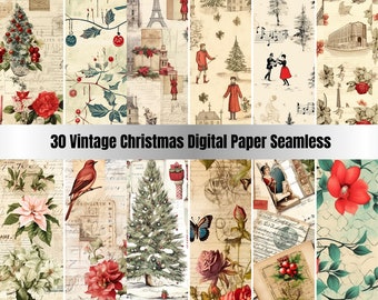 30 Seamless Vintage Christmas Digital Paper Pack, Winter Holiday Seamless Pattern, Old Christmas Festive Texture Background,Scrapbook Papers