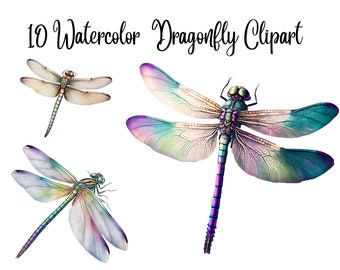 12 Dragonfly Clipart, JPGs, Commercial use, Digital Download, Paper crafts, Junk Journals, Watercolor Dragonfly, dragonflies clipart