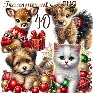 40 PNG Christmas Animals Clipart bundle, Animals Illustrations designs, Instant Digital Download, Unlimited Commercial Use Crafts
