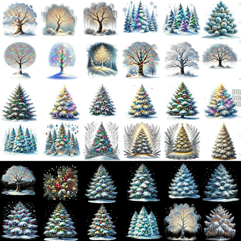 60 PNG Winter Trees Clipart Bundle — Christmas Festive Tree ...