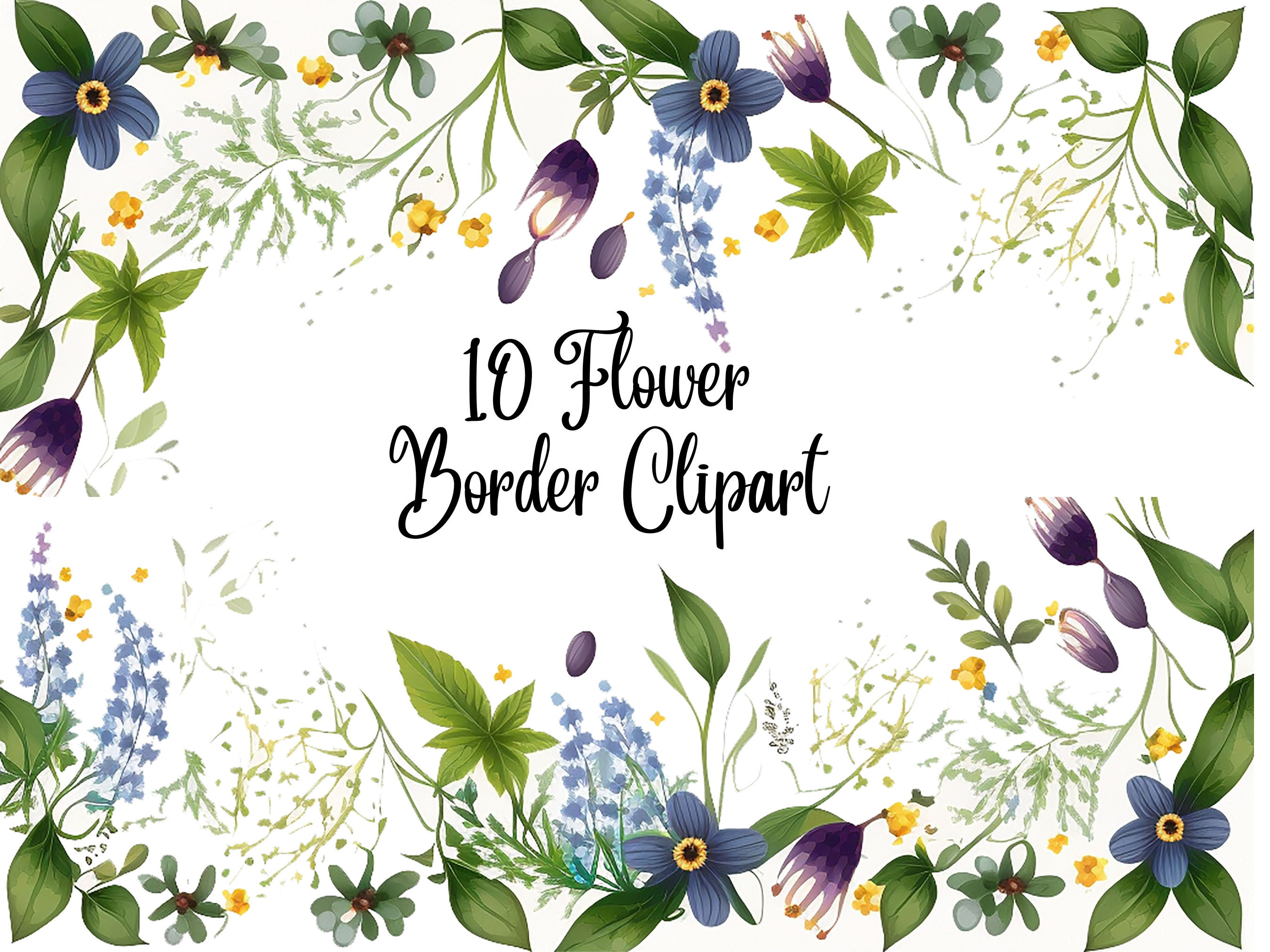 10 Flower Border Clipart, High Quality Jpgs, Digital Download - Card ...