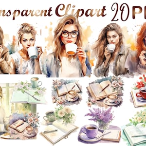 20 PNG,Watercolor Coffee and Journaling Clipart Bundle,Cute Watercolor Planner Scenes,Cafe Clipart Writer Author Instant Download Scrap Book