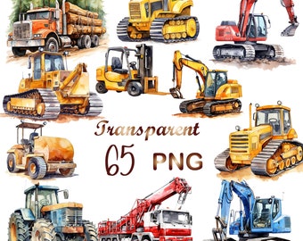 Watercolor Construction Vehicle Clipart: 65 PNG Illustrations (Commercial Use)