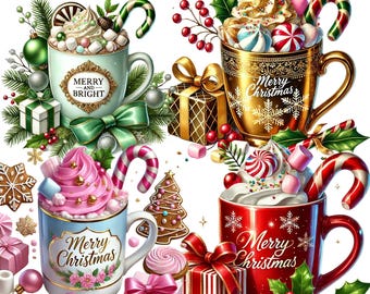 26  PNG set 2, Christmas Drinks Clipart bundle, Festive Beverage Illustrations designs, Instant Digital Download, Unlimited Commercial Use
