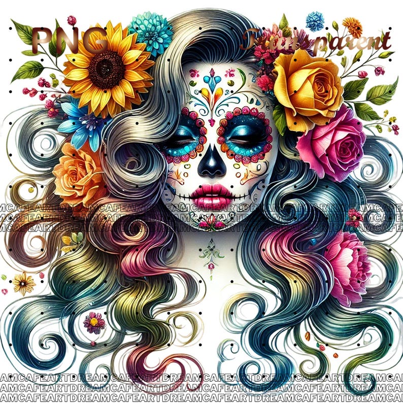 35 PNG Sugar Skull Clipart Bundle, Set 2, Day of the Dead Graphics ...