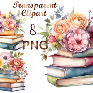 8 PNG Floral book png, Book lover png, reading png, bookworm png, bookish png, sublimation design, book lovers png, bookworm clipart png