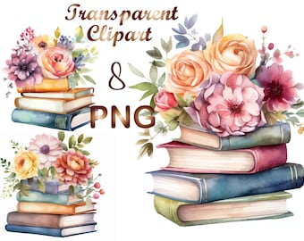 8 PNG Floral book png, Book lover png, reading png, bookworm png, bookish png, sublimation design, book lovers png, bookworm clipart png