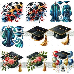 122 PNG Graduation clipart bundle, diploma clipart, graduation hat ,graduation cap, college clipart, Commercial Use, Digital Download image 12