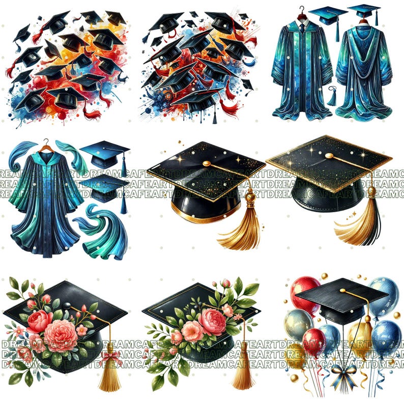 122 PNG Graduation clipart bundle, diploma clipart, graduation hat ,graduation cap, college clipart, Commercial Use, Digital Download image 12